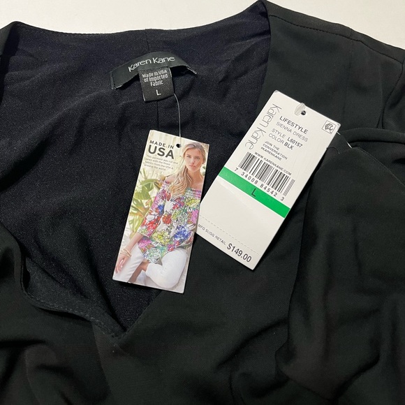 Karen Kane Black Sienna Dress Ruffle Hem Bell Sleeves V-Neckline - Picture 16 of 16